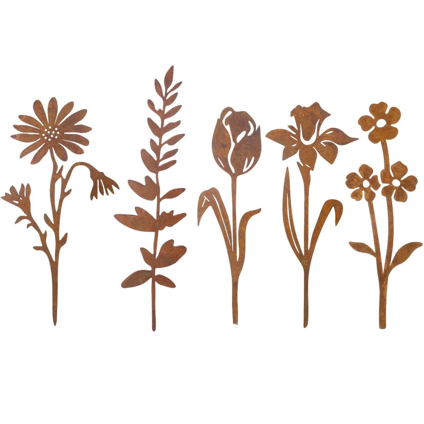 Otoolling 5 Pcs Rusty Metal Flowers and Plants, Rusty Rustic Metal Flowers Signs for Outside Yard Art Gift for Yard Decorative Garden Stakes Potted Plants Walkway and Garden