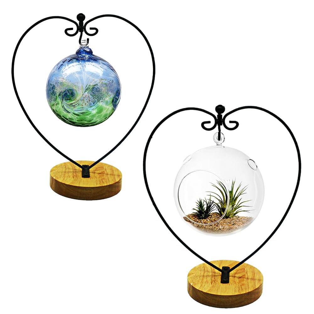 YY YEARCHY Ornament Stand Display Metal Stand Air Plant Stand Flower Pot Holder Iron Pothook Stand for Hanging Glass Globe Ball (Heart round wood 2Pcs)