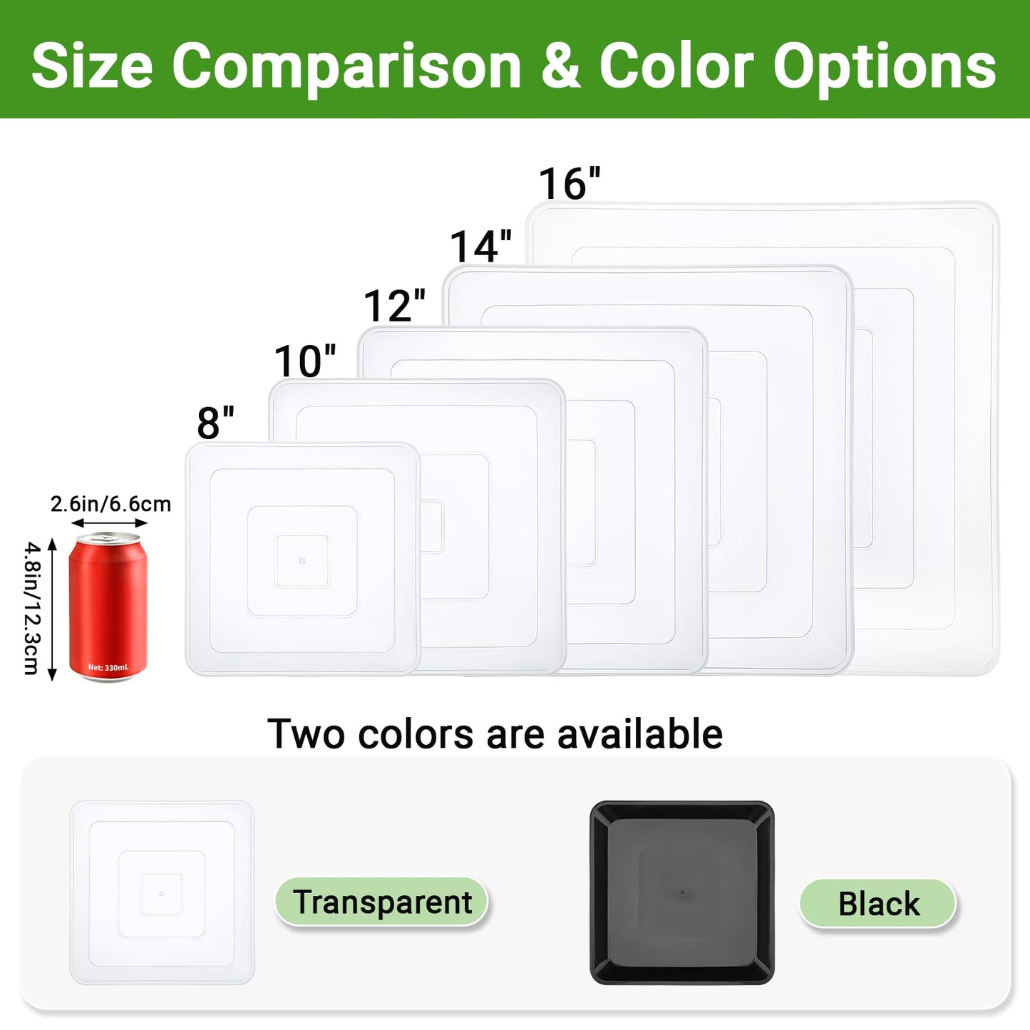 GREANER Plant Water Catcher Tray, Clear 12 Inch Heavy Duty Plastic Square Plant Saucers for Indoors Outdoor, Flower Planter Drip Trays for Pots(2 PCS)