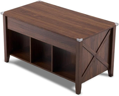 VINGLI Farmhouse Lift Top Coffee Table, Coffee Tables for Living Room with Storage Shelf/Hidden Compartment, Mesa De Centro para Sala, Rustic Brown