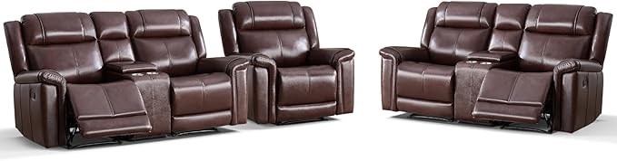 ANJ Premium Genuine Manual Reclining Sofa Set, Included Single Recliner Chair