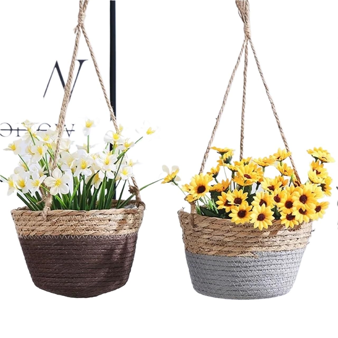 Garden Hanging Planter Storage Basket Jute Rope Woven Indoor Outdoor Flower Pot Holder Plant Hangers Home Decor