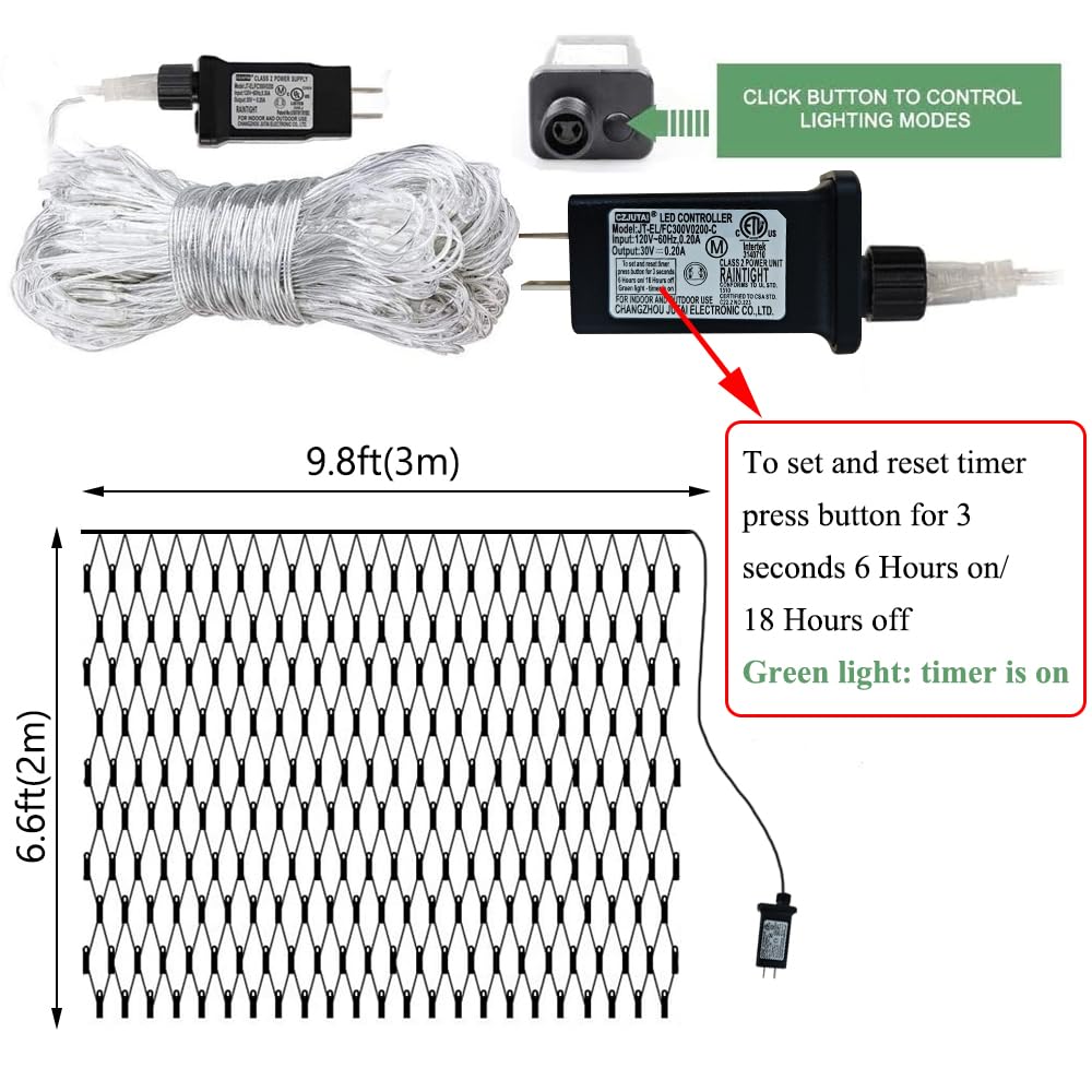 Vicila LED Net Lights Mesh Lights, 240LED Timer Tree Warp Fairy Lights Outdoor Hanging String Light for Christmas, Halloween, Garden, Walkway, Bushes Decor-9.8ft x 6.6ft(White)
