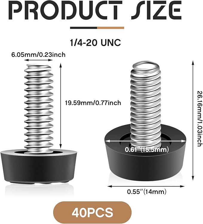 Hotop 1/4-20 UNC Thread Adjustable Table Levelers Screw Foot Levelers