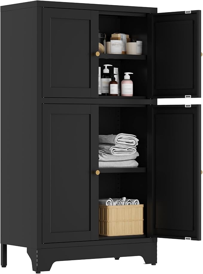 YAUWOH Bathroom Floor Cabinet, Metal Storage Cabinet
