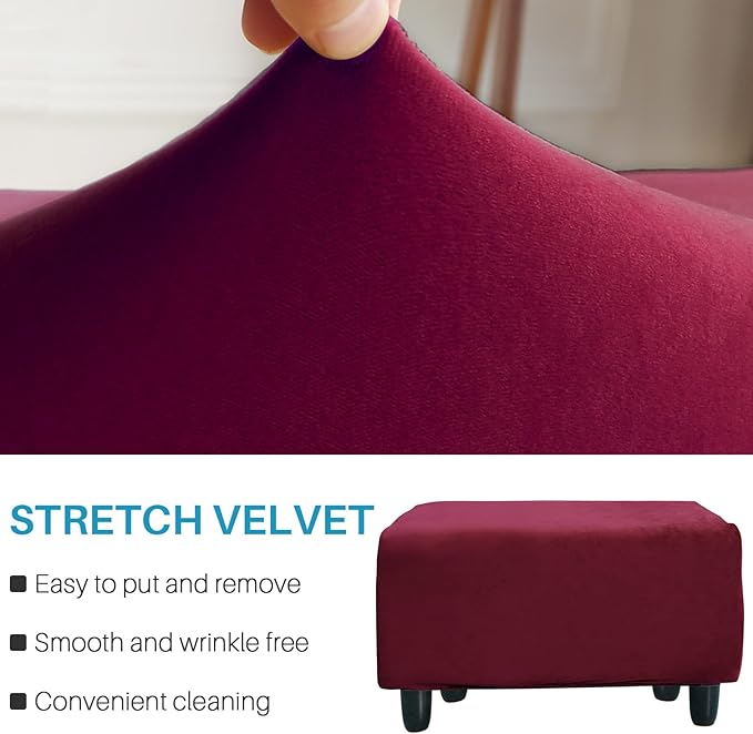 Ottoman Cover, Stretch Rectangle Velvet Ottoman Slipcovers of Foot Stool