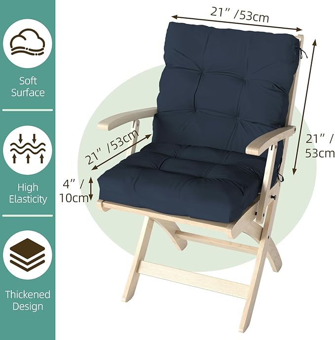 Outdoor Chair Cushions Set of 2, High Back Soft Seat Pad
