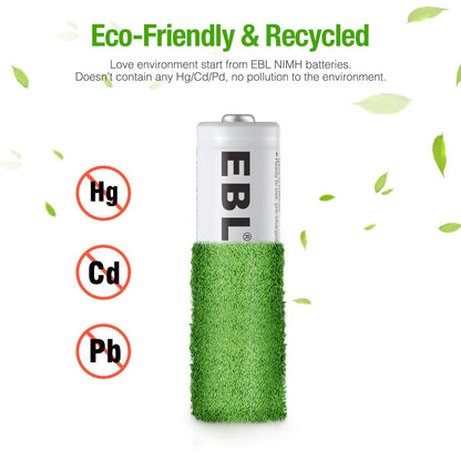 EBL 16 Sets AA AAA Batteries Combo with 8PCS AA 2300mAh & 8-Pack AAA 800mAh Rechargeable Batteries