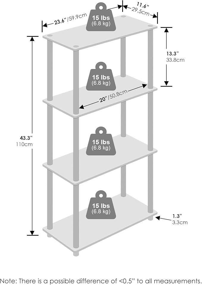 Furinno Turn-N-Tube Book Shelf, 4-Tier Bookshelf, Bookcase