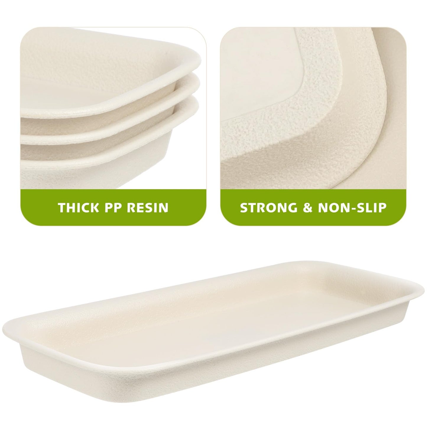 Toddmomy 3-Pack Rectangular Plant Saucer (13.4" x 5.5"), Plastic Drip Tray for Windowsill, Water Catcher Base for Indoor Outdoor Potted Plants, Reusable (White)