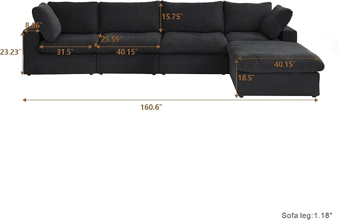 Cloud Couch Modular Sectional Sofa, 160.6" L Shaped Convertible Sectional Sofas