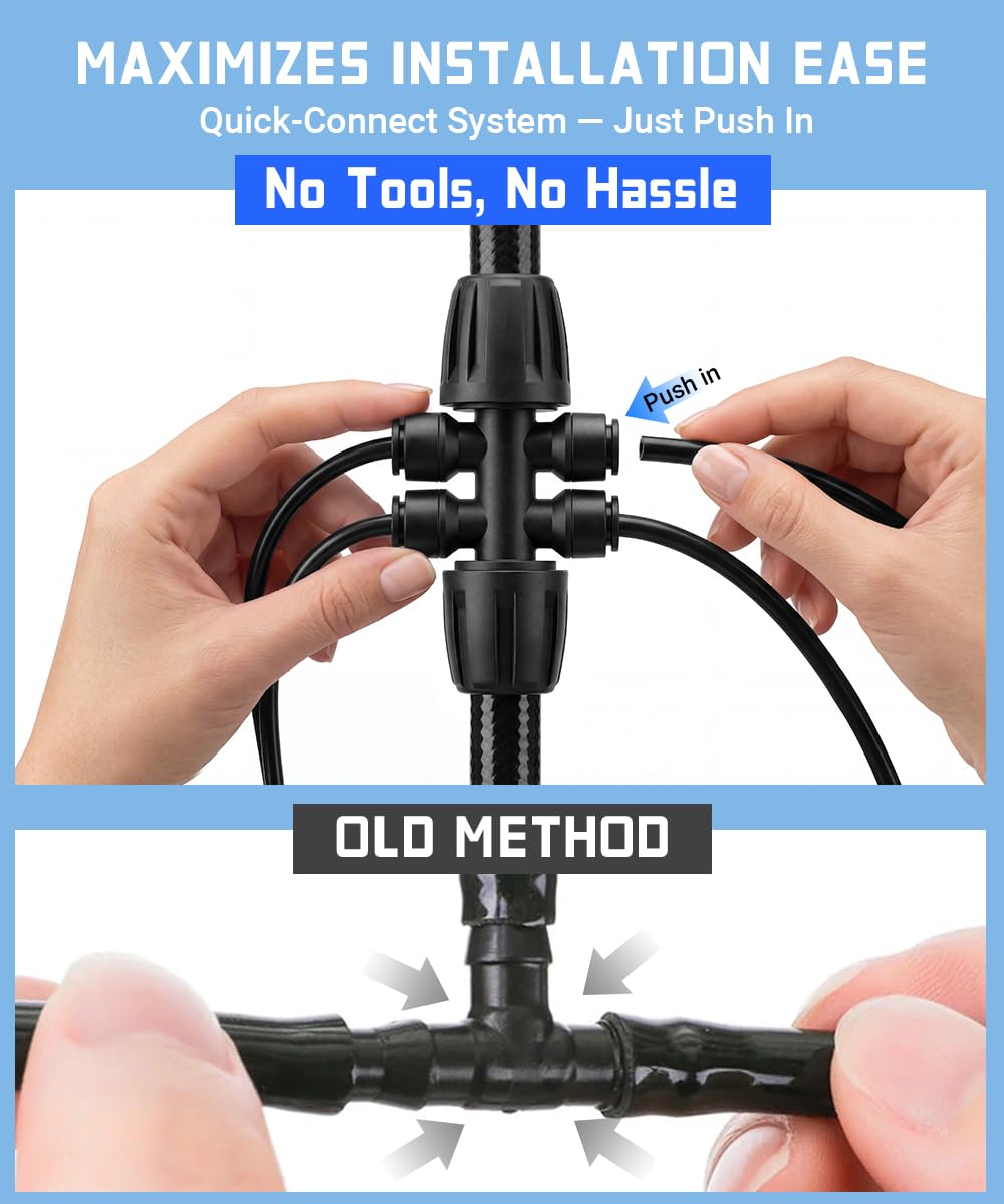 237FT Drip Irrigation System Kit with 40 Adjustable Nozzles for Garden Watering, Leak-Proof & Easy-Connect Irrigation Kit with 1/2" & 1/4" Tubing, for Greenhouse, Lawn, Indoor Pots (40FT + 197FT)