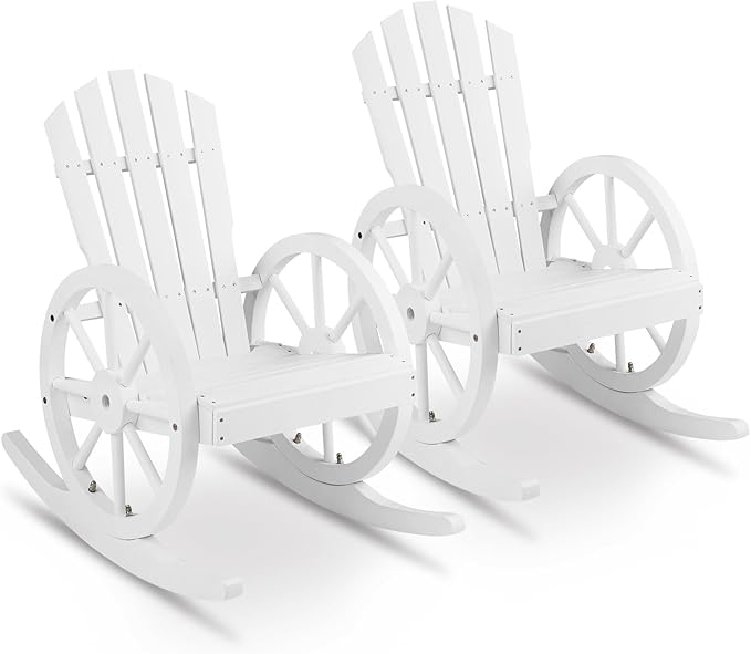 Outvita Adirondack Rocking Chair Set of 2, Wood Wagon Rocker, Outdoor Wooden
