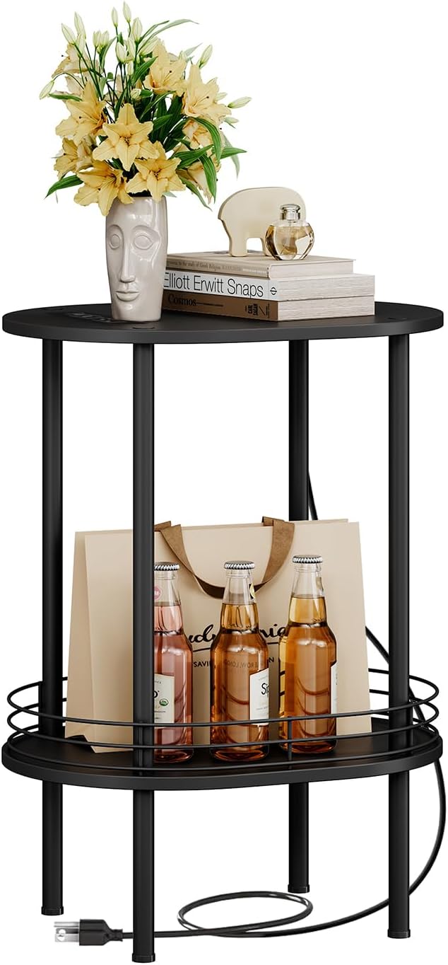 DGSANDGO Side Table with Charging Station, Side Tables Living Room, Nightstand