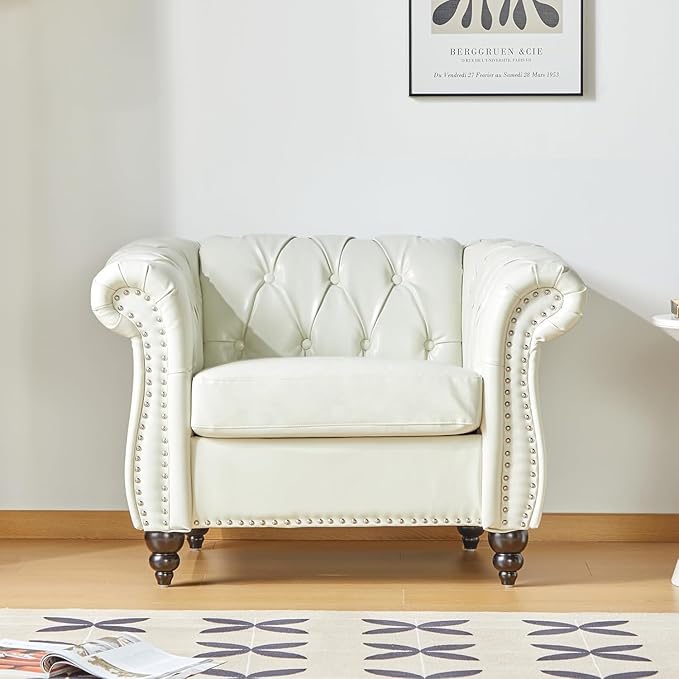 Mid-Century Sofa Chair, Faux Leather Accent Chair