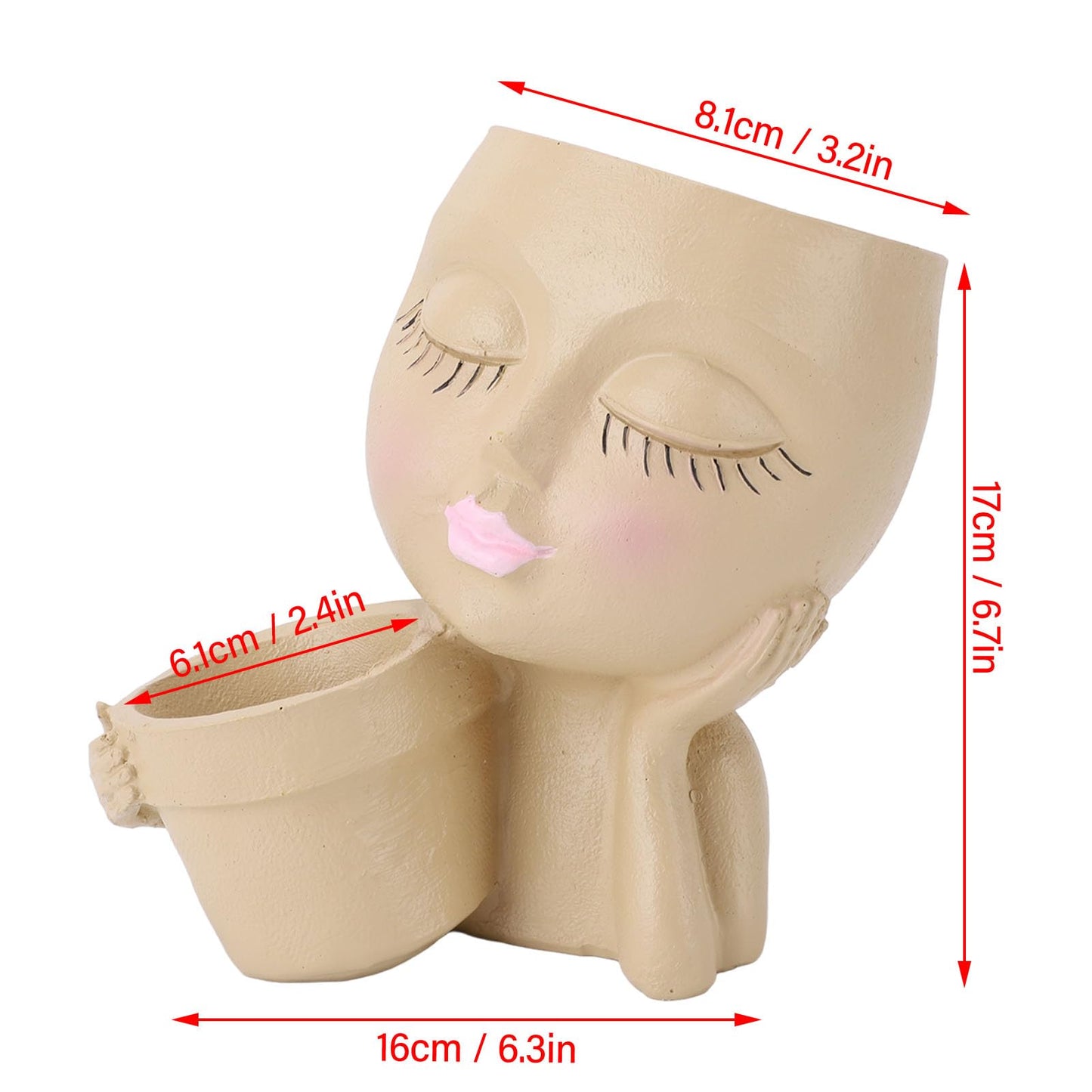 CDQL Face Resins Fade Proof Unique Planter Pot, Head Planter with Drainage Hole, Head Planter for Indoor Plants Decoration