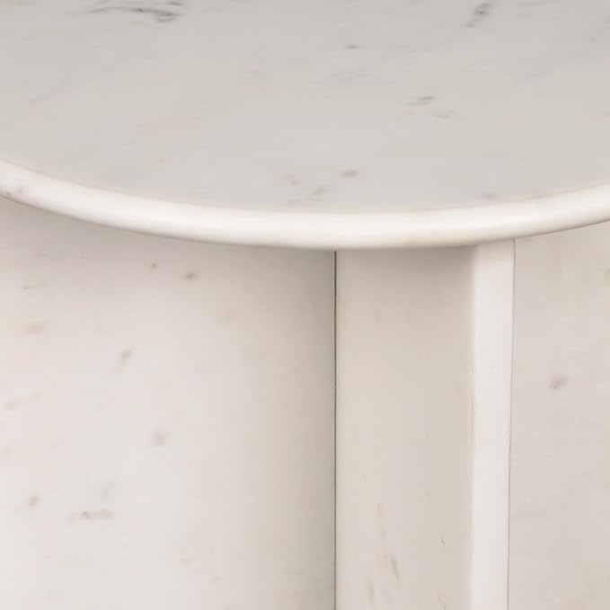 JONATHAN Y Javier Solid White Marble End Table, 17.75" Round Modern Accent Side
