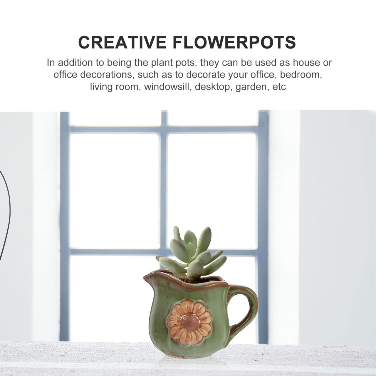 Mipcase Retro Ceramic Plant Pot with Daisy Pattern and Handle Small Indoor Succulent Planter 5.31X3.34X3.93 Inches Gardening Pot for Home and Office Decor