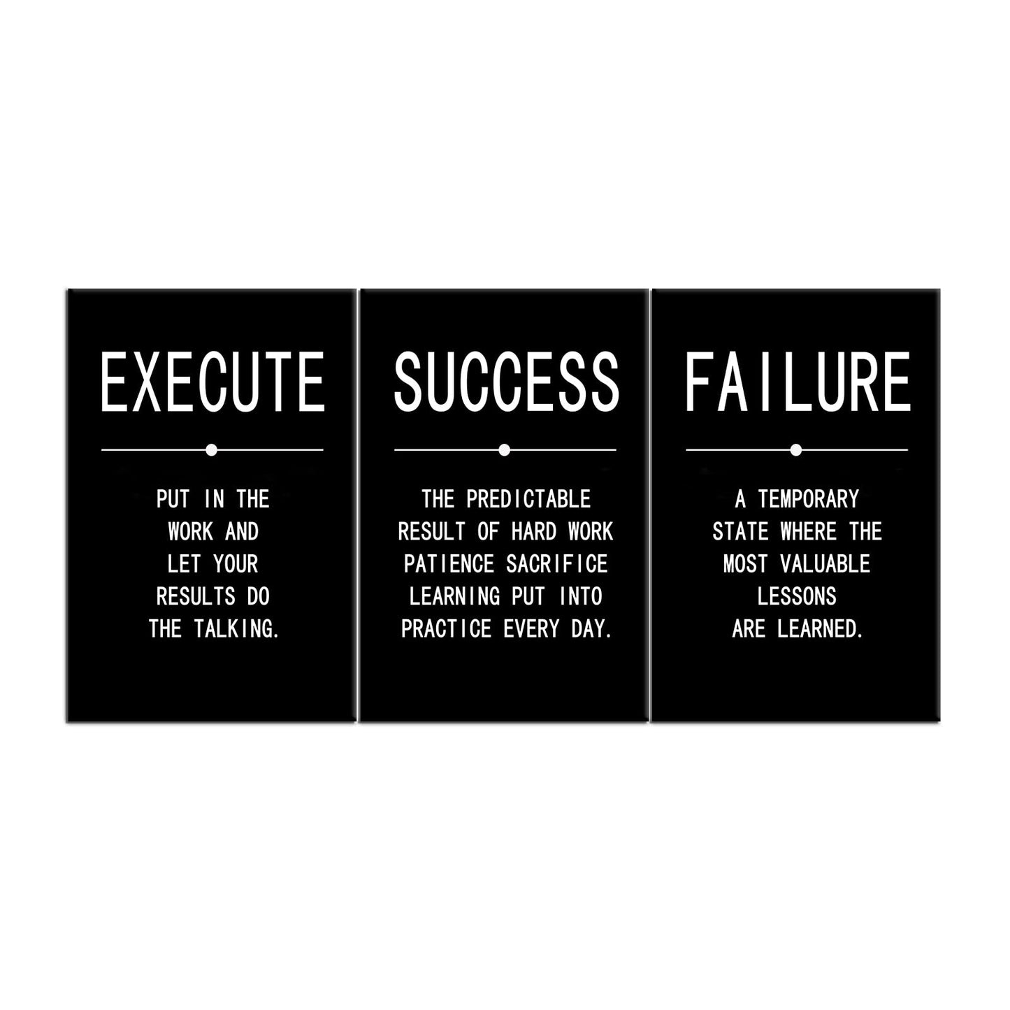 Success Quote Canvas Painting Wall Art Inspirational Wall Art Execute Failure Definition 3 Pieces Black Poster Positive Motivational Framed Artwork Prints Picture for Living Room Office [72''Wx 36''H]