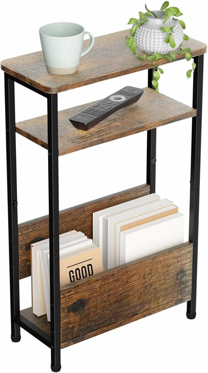 THUMEYE 7.1" Narrow Side Table for Small Spaces, 3 Tier Small End Table