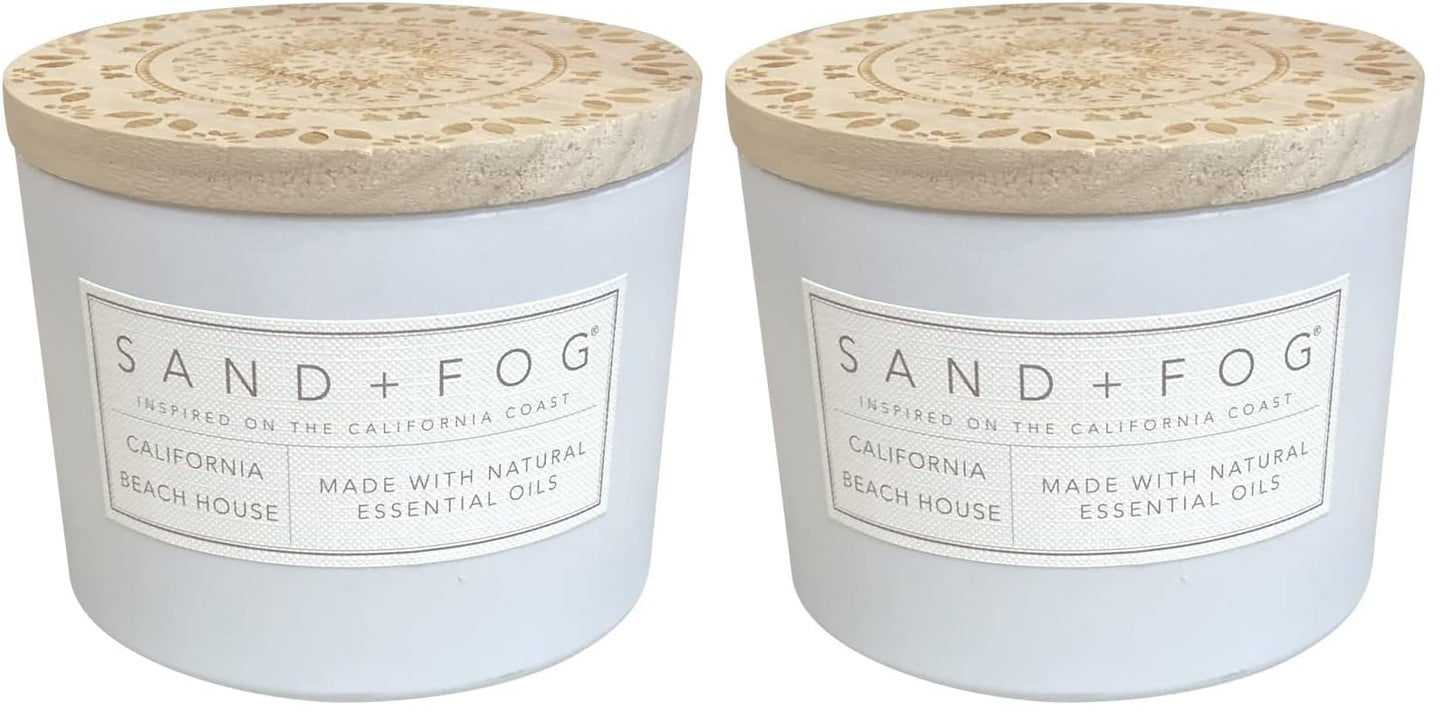Sand + Fog Scented Candle - California Beach House – Additional Scents and Sizes – 100% Cotton Lead-Free Wick - Luxury Air Freshening Jar Candles - Perfect Home Decor – 12oz (Pack of 2)