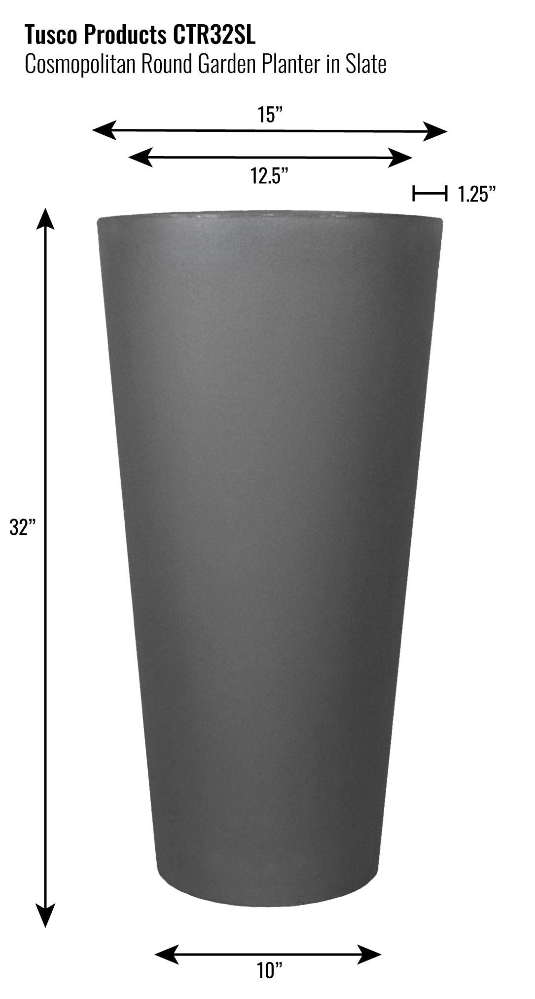Tusco Products Cosmopolitan Tall Round Garden Planter, 32-inch, Slate