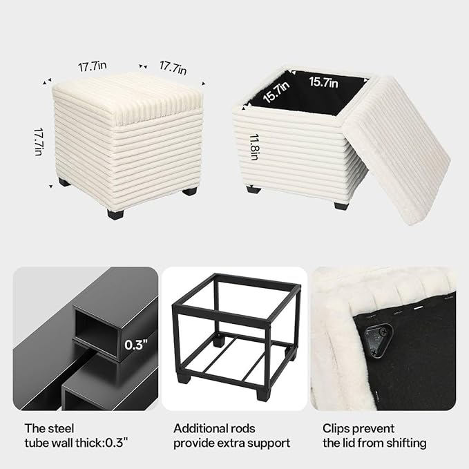 ABHENG 17.7 inches Faux Fur Ottomans Cube