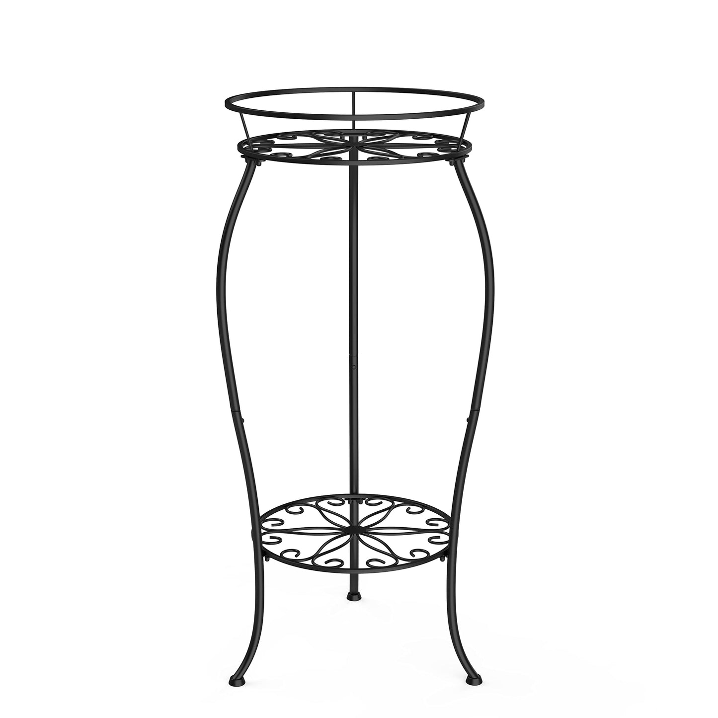 FaithLand Plant Stand, Metal Planter Holder Indoor Outdoor, 2 Tier Round Potted Supports Rack, Corner Display Shelf Black, Tall