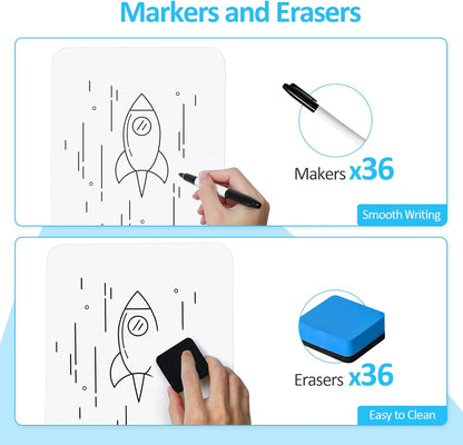Dry Erase LapBoards, PANDRI 36 Pack Double Sided 12.5 x 9 Inch Dry Erase Boards with 36 Erasers and 36 Markers, Whiteboards for Kids Students Classroom Teacher Supplies