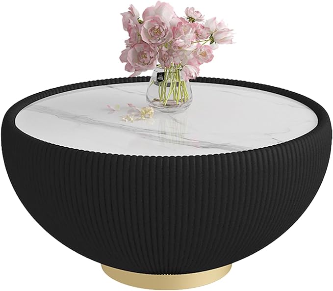 SSLine Bowl-Shape Coffee Table Modern Sintered Stone Top Coffee Table in Black