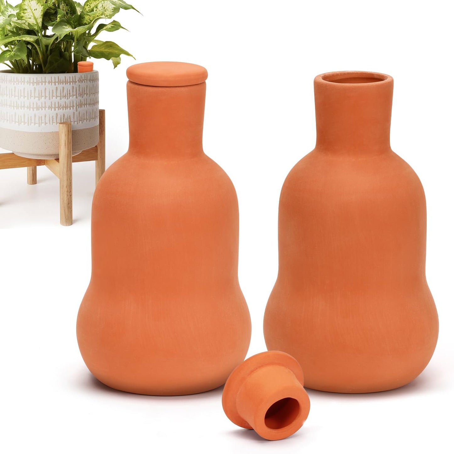 Terracotta Ollas Watering Pots, 2 PCS Slow Release Plant Watering Globes Terracotta Self Watering Planter Insert, Holds 15 Oz Water Automatic Watering System for Potted Plants While On Vacation