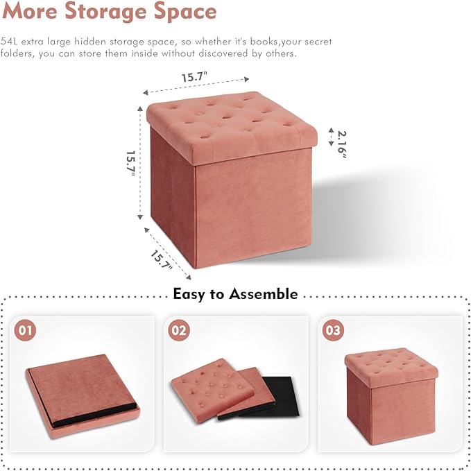 B FSOBEIIALEO Storage Ottoman Cube, Velvet Tufted Folding Ottomans