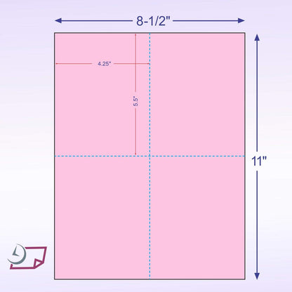 8-1/2" x 11" Laser/Inkjet Postcards 4 Per Page, (4-1/4" x 5-1/2" Each Card | Pink, 4000 Cards)