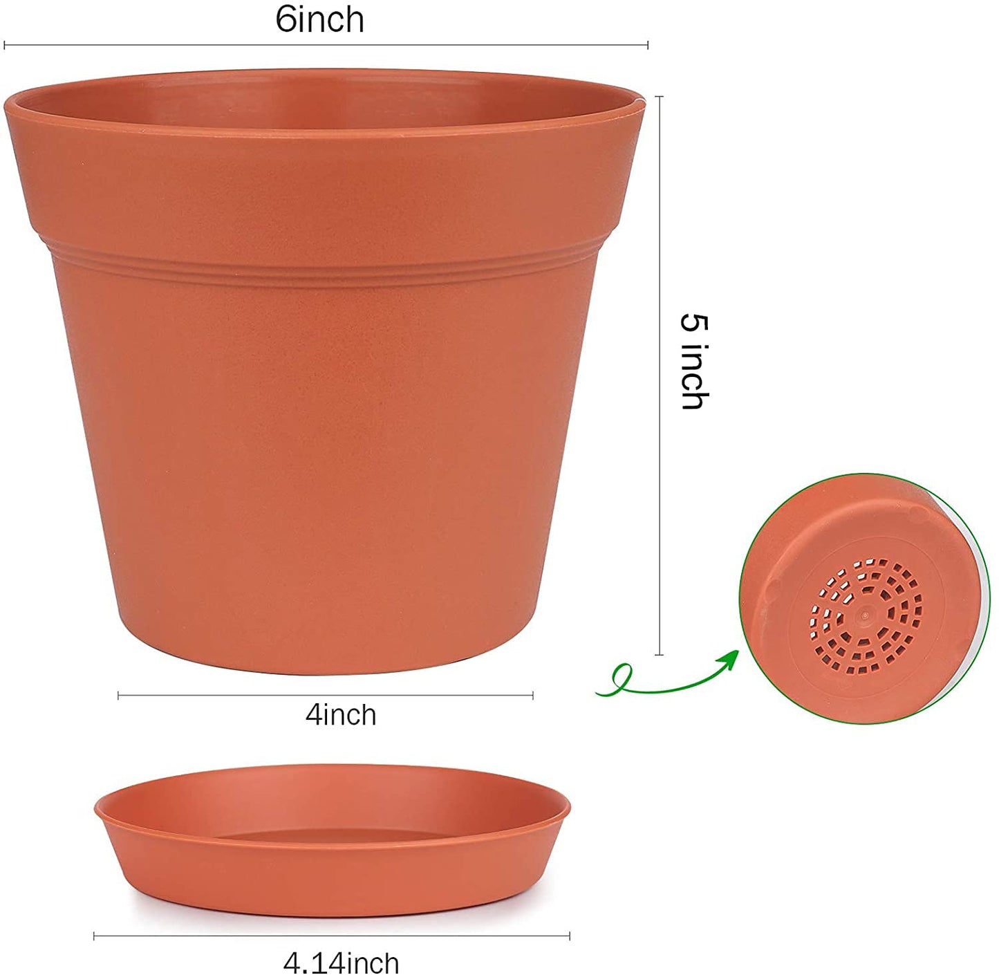 homenote Pots for Plants, 15 Pack 6 Inch Plastic Planters with Multiple Drainage Holes and Tray - Plant Pots for All Home Garden Flowers Succulents