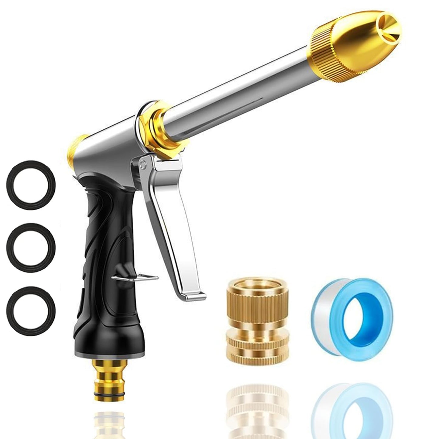 VNEIRSHAH Heavy garden hose nozzle - adjustable spray mode high-pressure rotary spray gun, brass nozzle, anti slip grip and quick connector, suitable for lawn, plants, car washing, pets