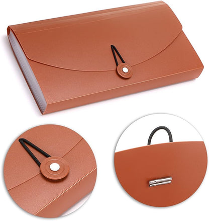 BTSKY Expanding File Folder -13 Pockets Small Accordion File Folder Expandable Card Ticket Holder File Storage Folder Check Bill File Folder Plastic Business Document Organizer Wallet Case, Brown