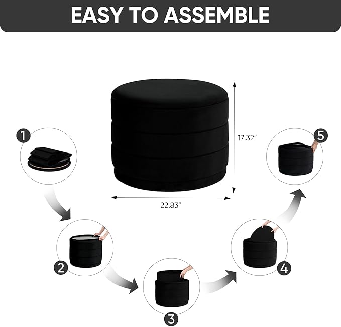 23" Upholstered Round Velvet Ottoman