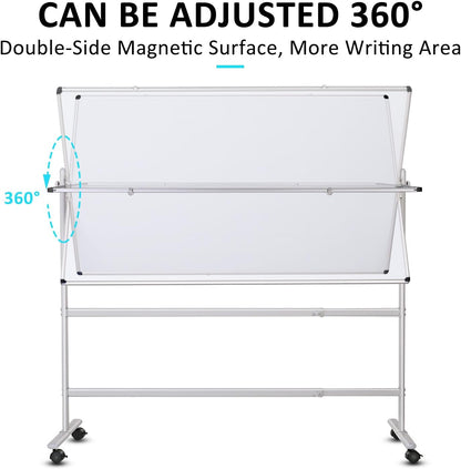 Rolling White Board 36x24 in, Dry Erase Board with Stand, Double-Sided Magnetic Mobile Whiteboard, Height-Adjustable for Office Classroom and Home
