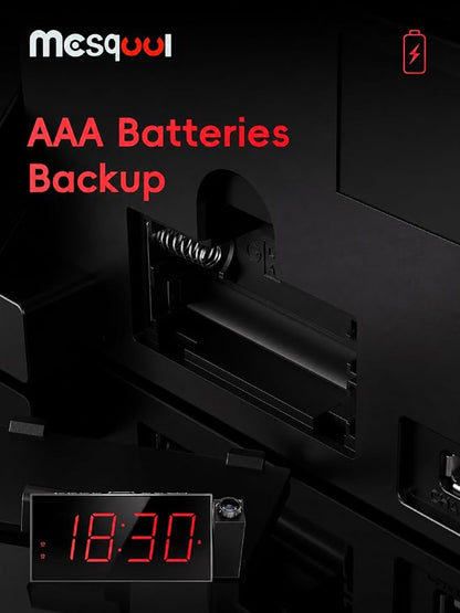 Digital Projection Alarm Clocks for Bedrooms - Large LED Display, 180° Rotatable Projector, 5-Level Dimmer,USB Charger,Battery Backup,Loud Dual Alarms for Kids Elderly,Heavy Sleepers,Snooze,12/24H,DST