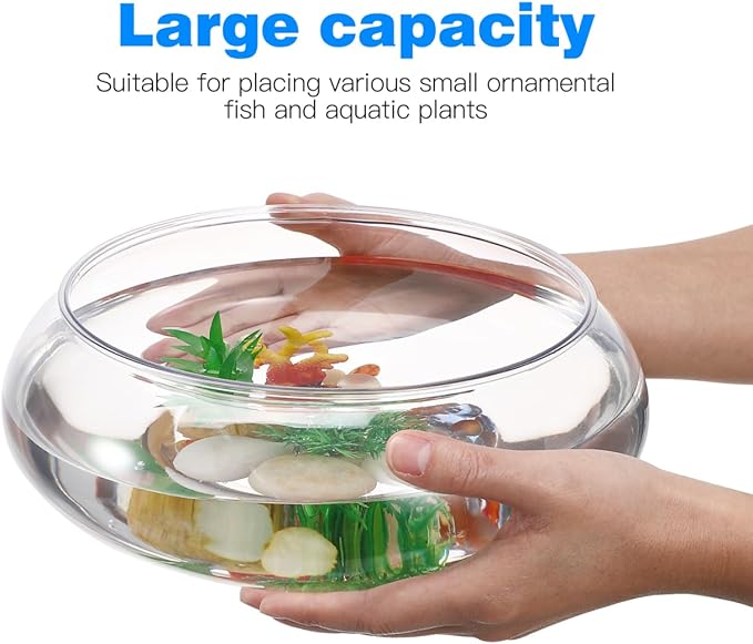 Lurrose Transparent Landscape Fish Tank 9.52 Inch Shallow Aquarium Clear Plastic Desktop Fish Bowl for Goldfish Turtles Home Office Decor