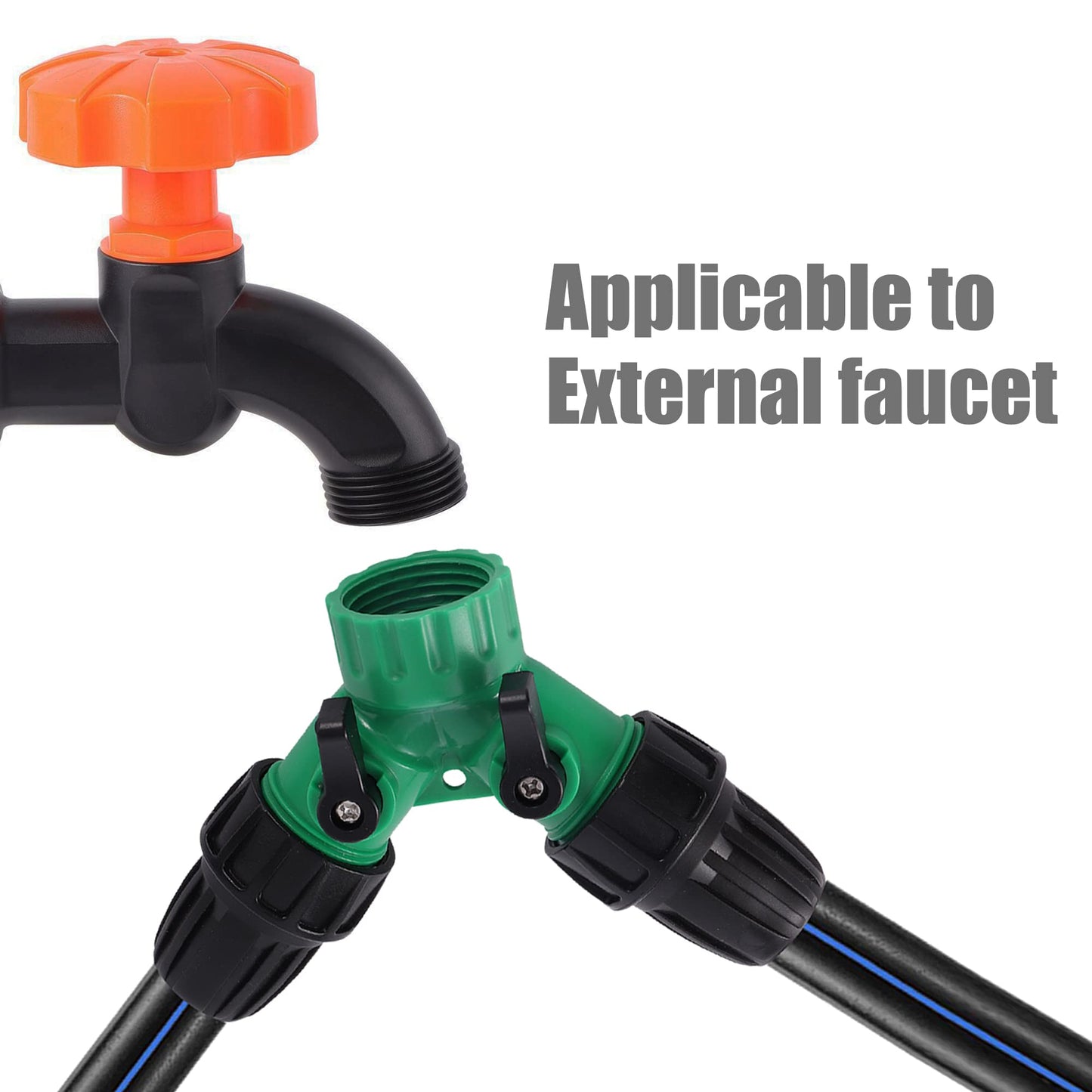 FULAIERGD 2 Way Y Water Splitter Connector for 3/4" Inch Garden Hose Spigot Faucet，with US Standard 3/4" Female GHT to 1/2' Hose Adapter for Drip Irrigation Tubing (.52" ID,.58" –.62" OD)
