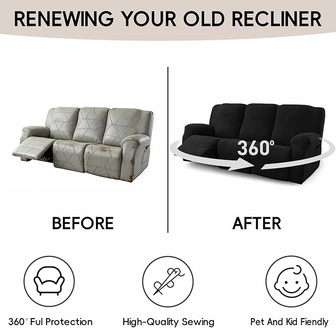 5-Piece Recliner Sofa Covers, Stretch Geometric Strokes Jacquard Recliner Sofa
