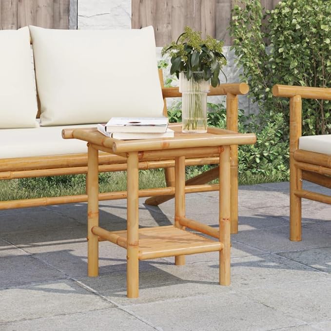 Bamboo Fiber Coffee Table with Storage Shelf, Eco-Friendly Modern Square End