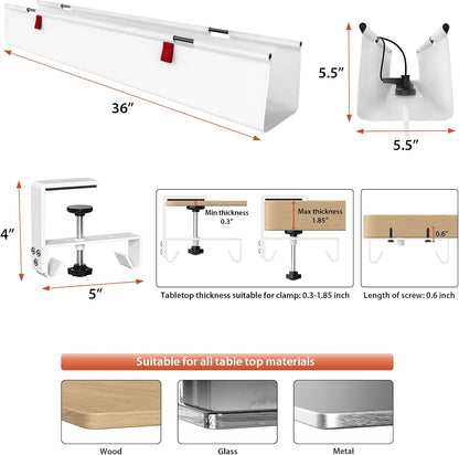 Univivi No Drill Under Desk Cable Management Tray, 36" Cord Organizer for Table, Clamp/Screw Mount Desk Cable Management, Premium Fabric Cable Management Tray for Office, Home