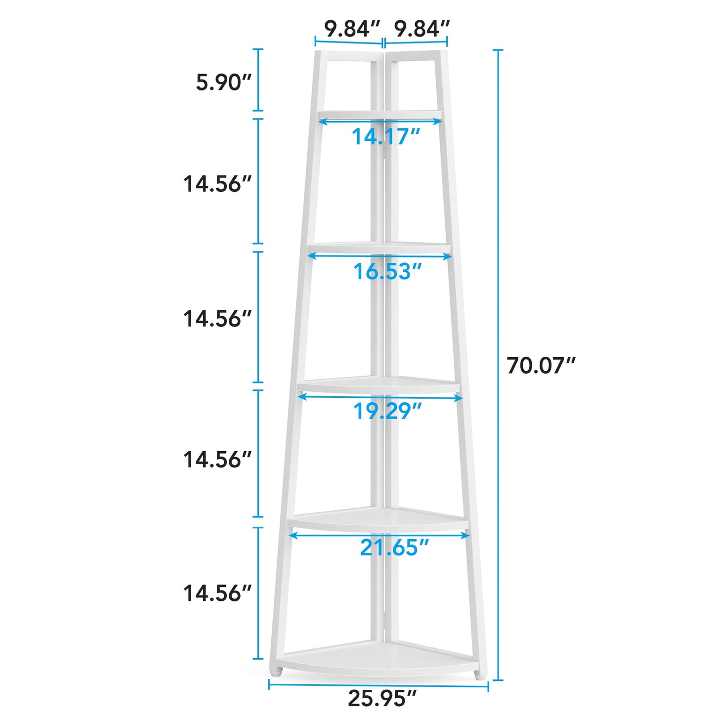 Tribesigns 70 inch Tall Corner Shelf, 5 Tier Modern Corner Bookshelf Bookcase Industrial Corner Ladder Shelf Plant Stand for Living Room, Kitchen, Home Office (White)