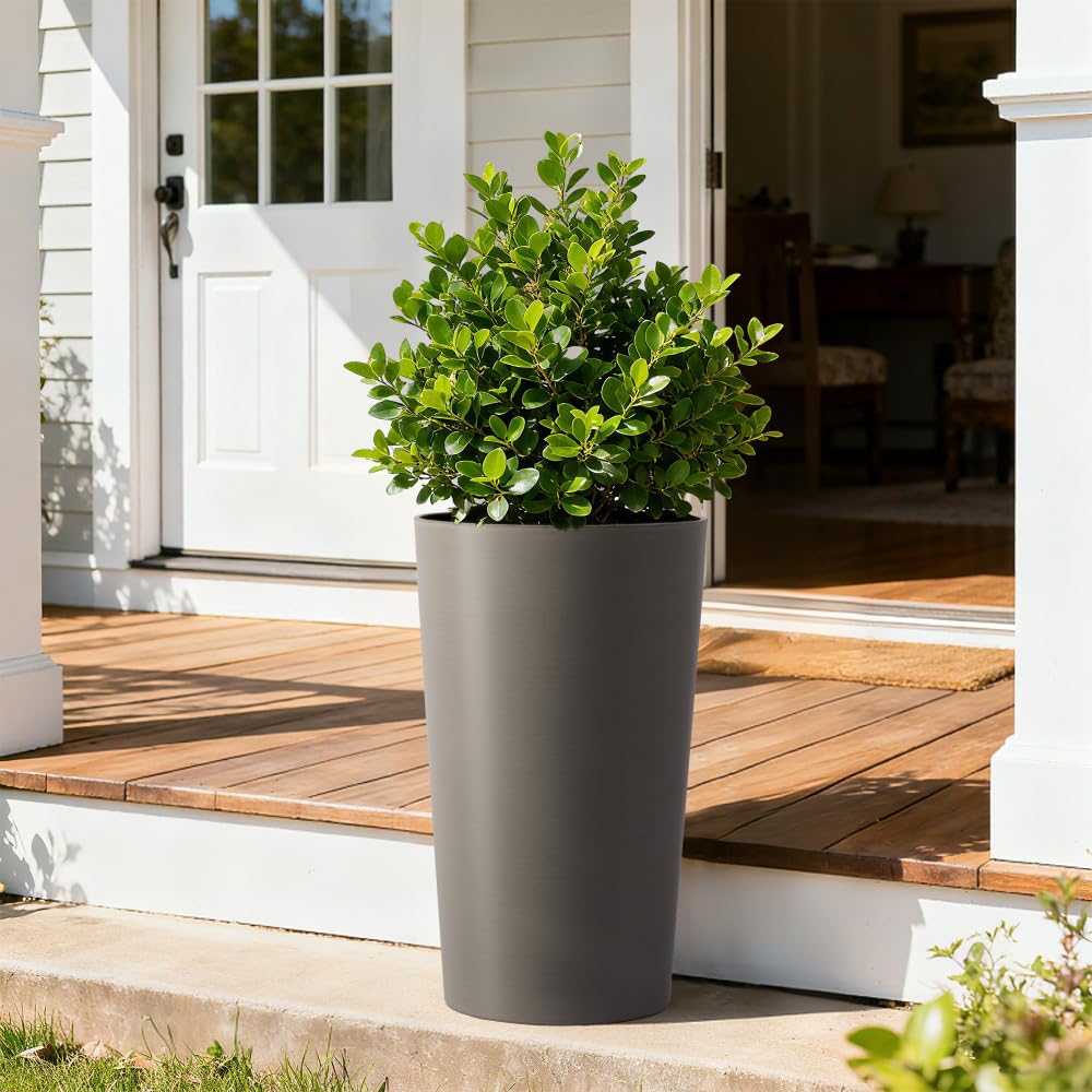 zzhugyin 2 Pack Tall 21.7 Inch Planter Pots, Modern Tapered Flower Pots for Indoor Outdoor Plants, Large Garden Patio Porch Planter Box (Brown)