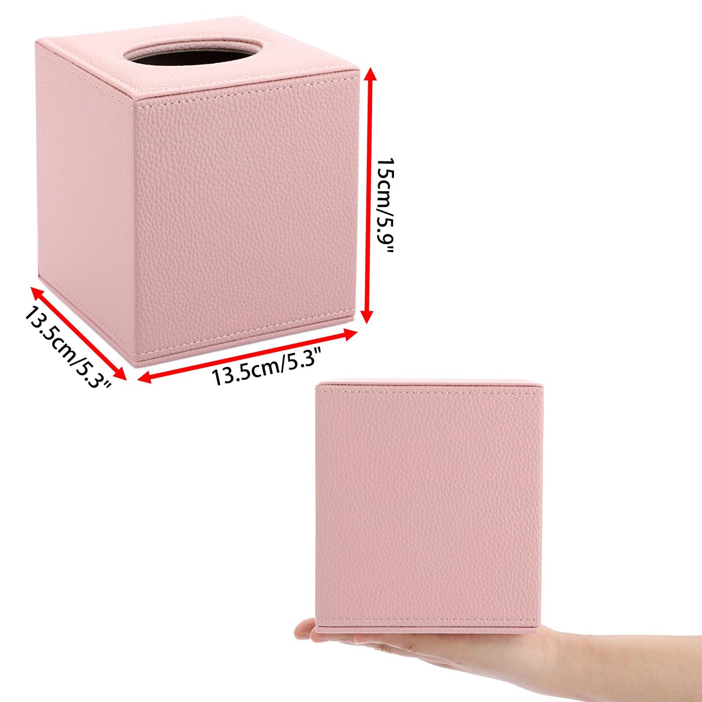 Sumnacon Tissue Box Cover Square Tissue Box Stylish PU Tissue Box Holder with Magnetic Bottom, Cube Leather Tissue Cover for Living Room Bathroom Table Desk Home Office Car, Pink