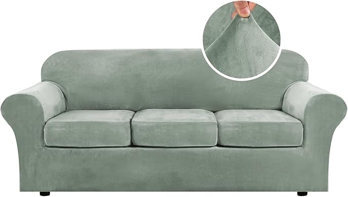 H.VERSAILTEX Modern Velvet Plush 4 Piece High Stretch Sofa Slipcover Sofa Cover