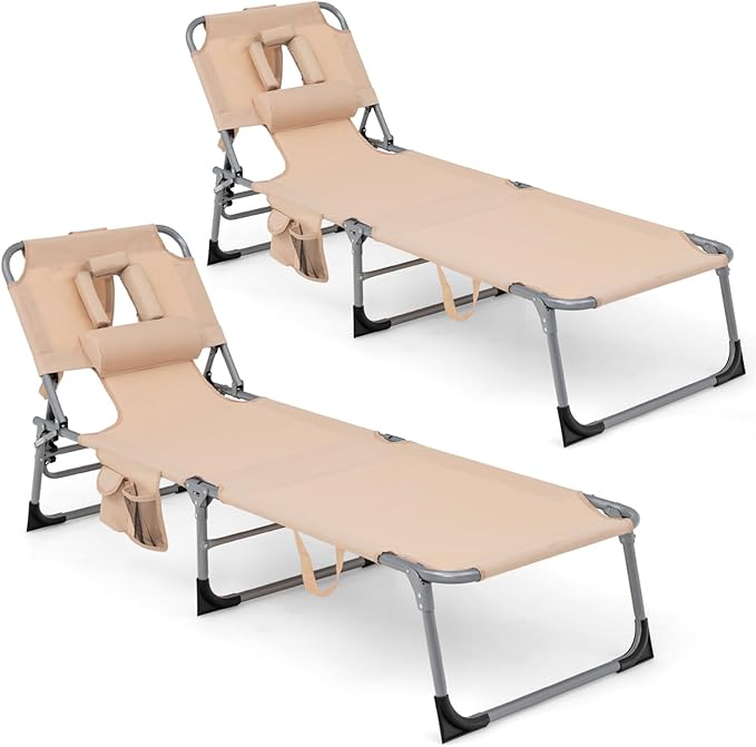 Goplus Tanning Chair, Folding Adjustable Patio Lounge Chair