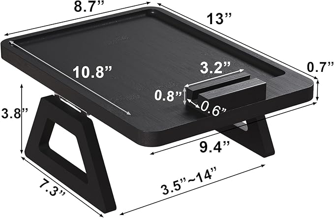 Couch Arm Tray with 360°Phone, Bamboo Folding Sofa Tray, Sofa Armrest Trays